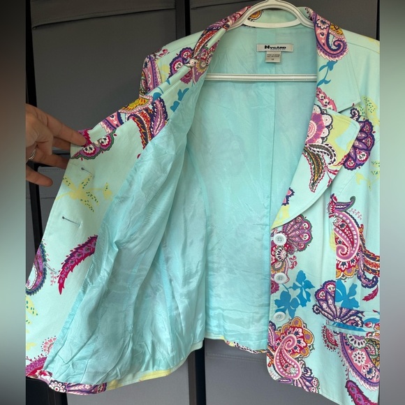 Peter Nygard Teal Paisley Blazer - Picture 5 of 9